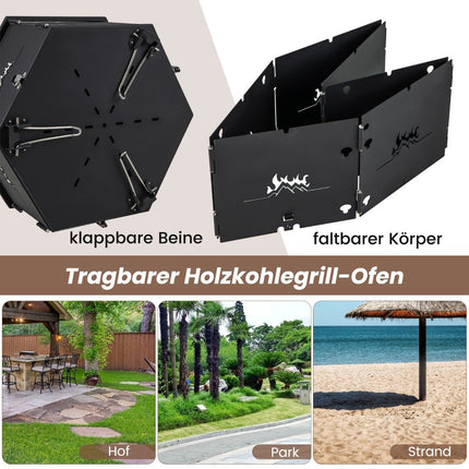Velký gril na dřevěné uhlí s 360° otočným roštem 2 v 1 ohniště 77 x 74 x 38 cm