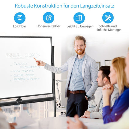 mobiles magnetisches großes Wende-Whiteboard 360° drehbar 90 x 120 cm schwarz + weiß
