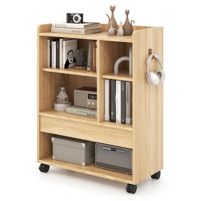 mobiler Rollcontainer mit Schublade Büroschrank mit verstellbaren Böden natur