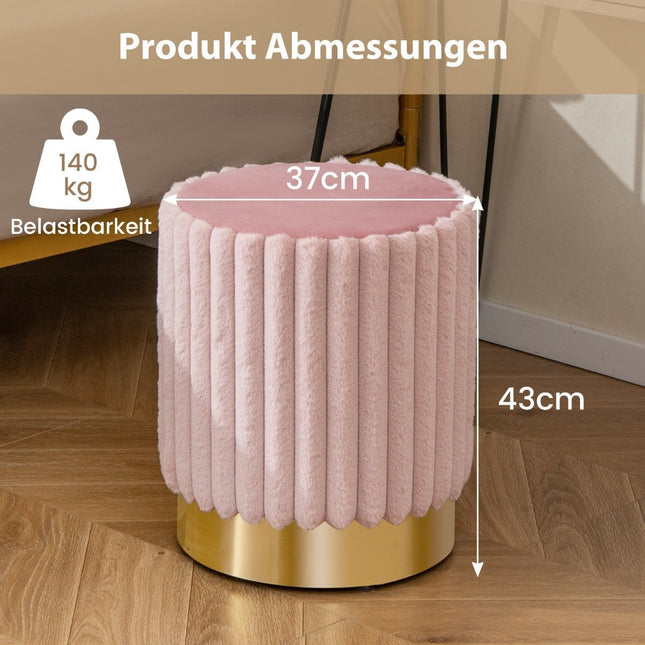runder Ottomane, gepolsterter Fußhocker aus Samt mit stabilem Metallfuß, φ37 x 43 cm, rosa