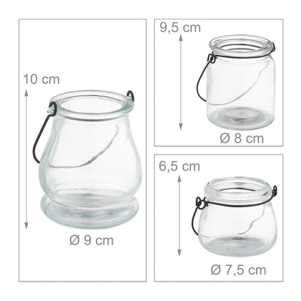 set of 12 glass lanterns in 3 sizes