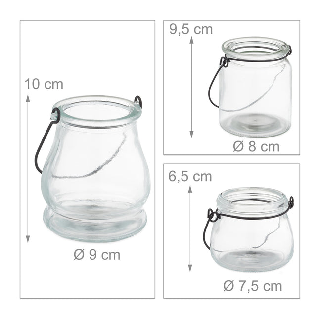 12er Set Glaslaternen in 3 Größen