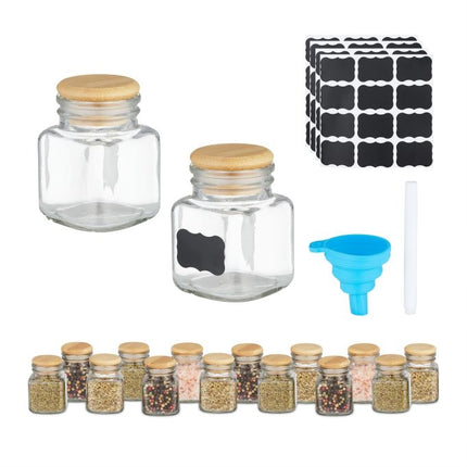 set of 16 spice jars square bamboo