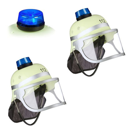 set of 2 firefighter helmets with blue light