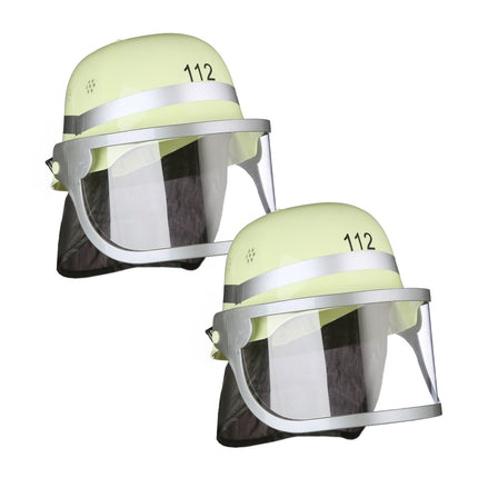 set of 2 firefighter helmets with blue light