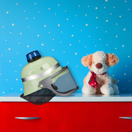 set of 2 firefighter helmets with blue light