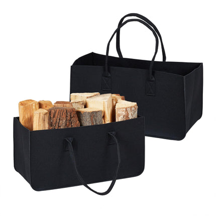 set of 2 firewood sacks made of felt Black