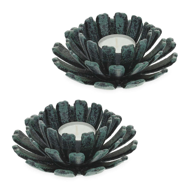 Set mit 2 Teelichthaltern in Blumenform