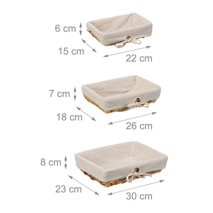 set of 3 bread baskets with fabric insert