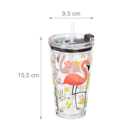 set of 4 drinking glasses with flamingo motif