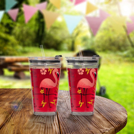 set of 4 drinking glasses with flamingo motif