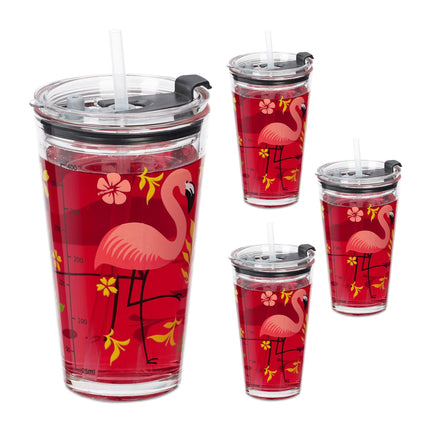 set of 4 drinking glasses with flamingo motif