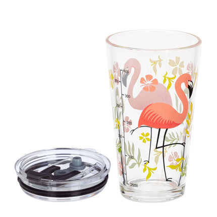 set of 4 drinking glasses with flamingo motif