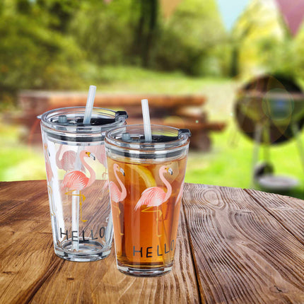 4er-Set Glasflaschen Flamingo