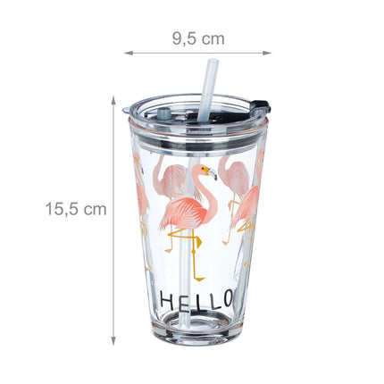4er-Set Glasflaschen Flamingo