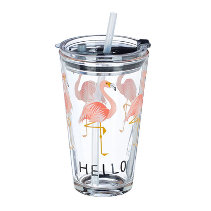 4er-Set Glasflaschen Flamingo