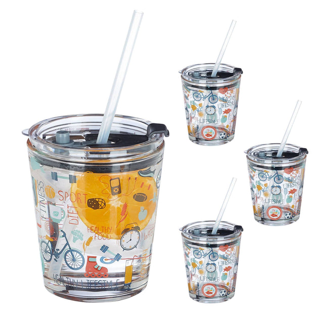 4er-Set Glasbecher mit Sportmotiven