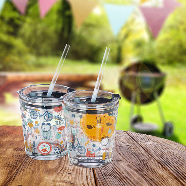 4er-Set Glasbecher mit Sportmotiven