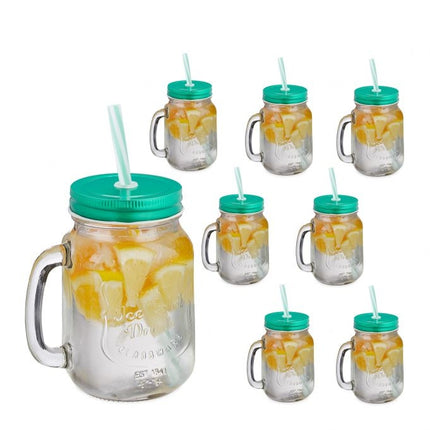 set of 8 drinking glasses with lid green