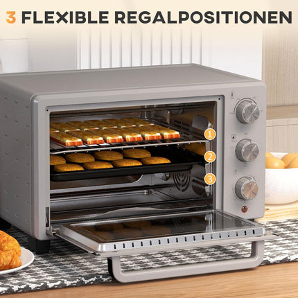 Kompakter 21-Liter-Ofen, 100°C-230°C, 3 Kochfunktionen