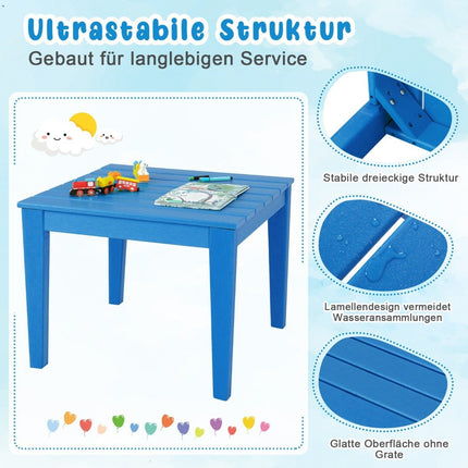 table carrée pour enfants, résistante aux intempéries, table de jeu durable, bleue, 64,5 cm x 64,5 cm