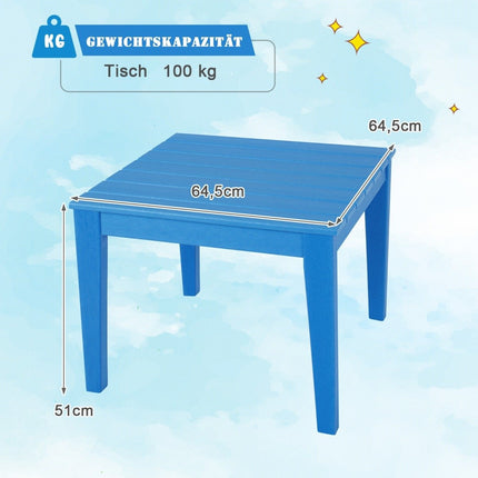 table carrée pour enfants, résistante aux intempéries, table de jeu durable, bleue, 64,5 cm x 64,5 cm