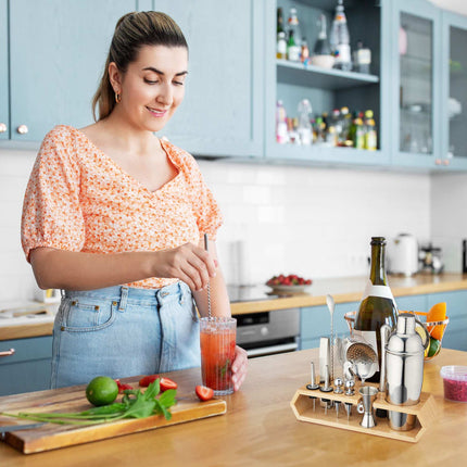 the 16-piece cocktail set with stand
